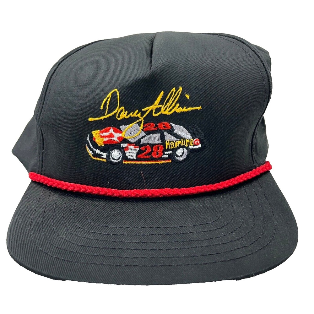 Vintage Nascar Trucker Hat Cap Snap Back Black Red‎ Davy Allison Rope USA 90s